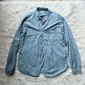 J.Crew Chambray Denim Workwear Blue Men's Denim Shirt L Chin Neck Strap VTG
